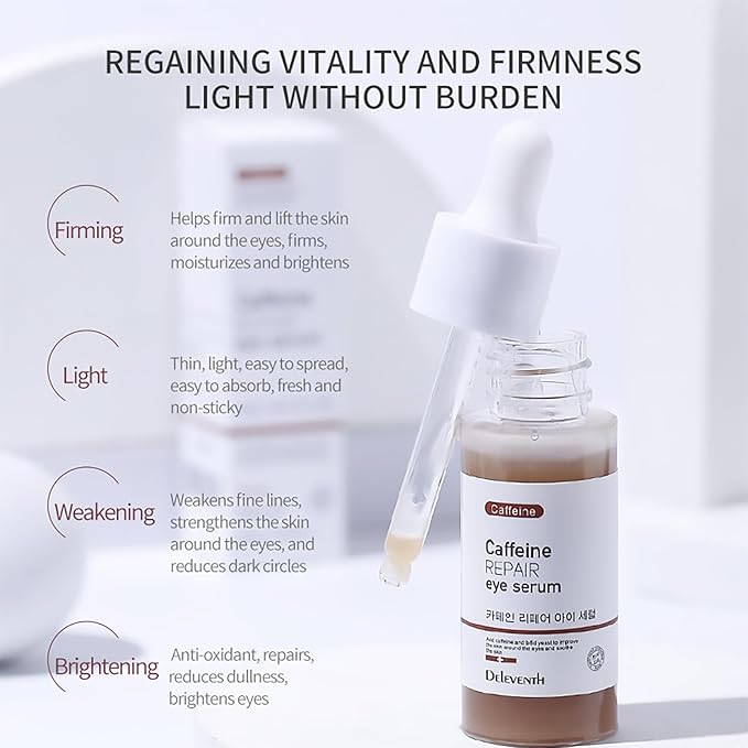 DEleventh Korean Brand Caffeine Vitamin E Eye Serum 30ml / Anti-Aging Repair Eye, Anti-Oxidation, Fade Fine Lines, Tender Skin, Remove Acne, Moisturize and Remove Dark Circles Under the Eyes