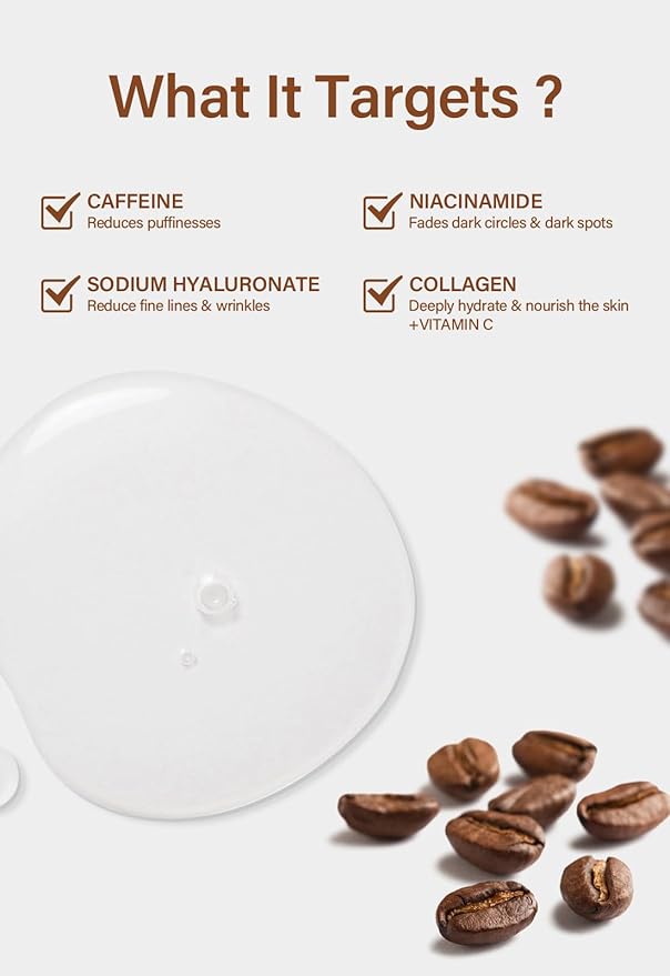 Caffeine Eye Serum Under Eye Treatment Serum for Moisturizing Anti-Aging Brightening Eye Serum, Caffeine Cream for Wrinkles, Dark Spots and Dark Circles Beauty Skin Care