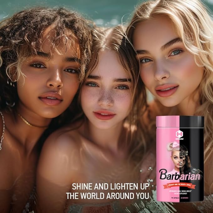 Barbarian β Extra Strength Unisex Collagen Peptides for Healthy Hair, Skin, Nails; Joints and Bones Support; Upgraded with Hyaluronic Acid, Biotin, Chondroitin and Vitamin C, 90 Capsules