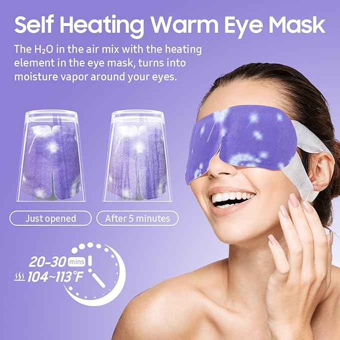 30Packs Steam Eye Mask, Heated Eye Mask Warm Compress for Eyes, Self Heating Warm Eye Masks Disposable Steam Mask for Home Sleep, Spa, Travel Essentials & Relaxation Gifts (Lavender)