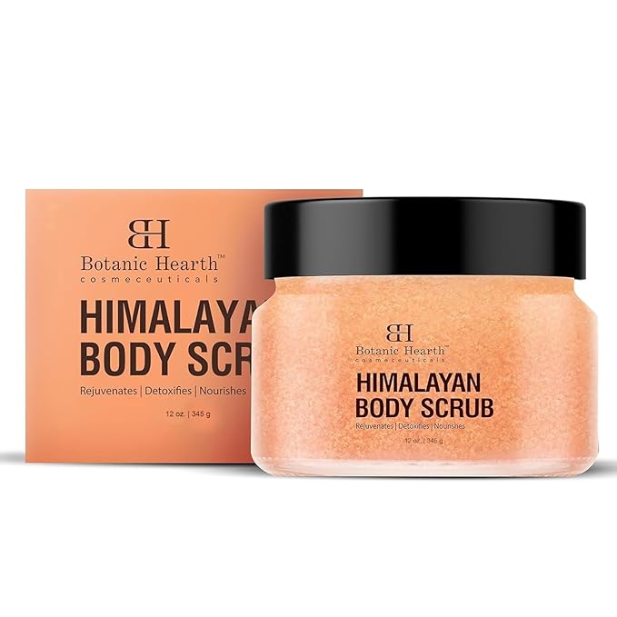Botanic Hearth Himalayan Salt Body Scrub with Lychee Oil, Exfoliating Body Scrub act as Body Exfoliator & helps with Moisturizing Skin, Acne, Cellulite, Dead Skin Scars, Wrinkles 12 oz