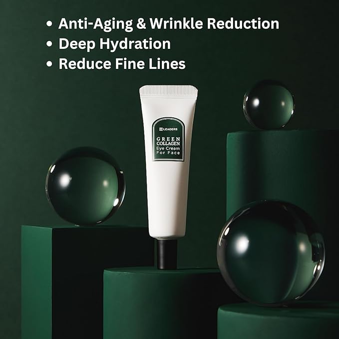LEADERS Green Collagen Eye Cream for Face – Vegan Anti-Aging Eye Treatment, Reduces Fine Lines & Dark Circles Without Irritation, Improves Skin Elasticity & Hydration, Softens Wrinkles, 50ml