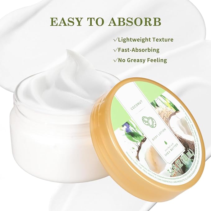 Princess Belle Coconut Body Lotion, Travel Size Body Lotion for Women and Men Dry Skin, Deep Moisturizing and Hydrating with Natural Shea Butter, Smell Good, 100ml(3.4floz)