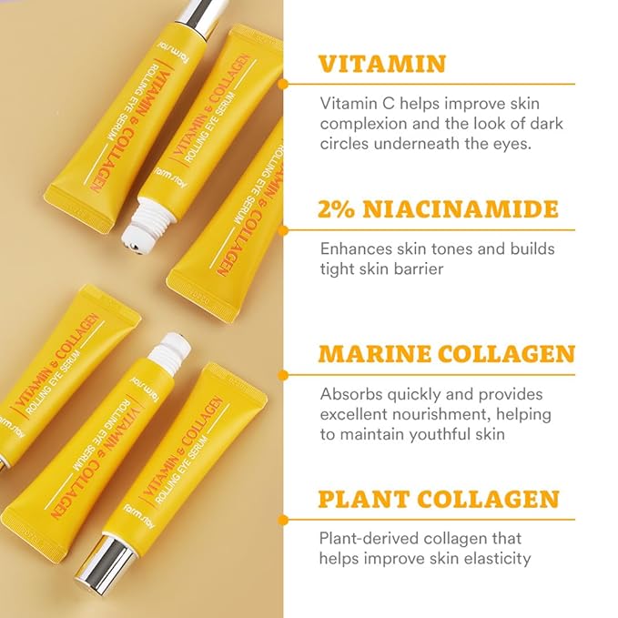 FARMSTAY Vitamin & Collagen Roll-on Eye Serum – Hydrating & Firming Eye Care, Reduces Puffiness, Dark Circles & Fine Lines – Easy-to-Apply Rollerball Design, 0.84 fl. oz.