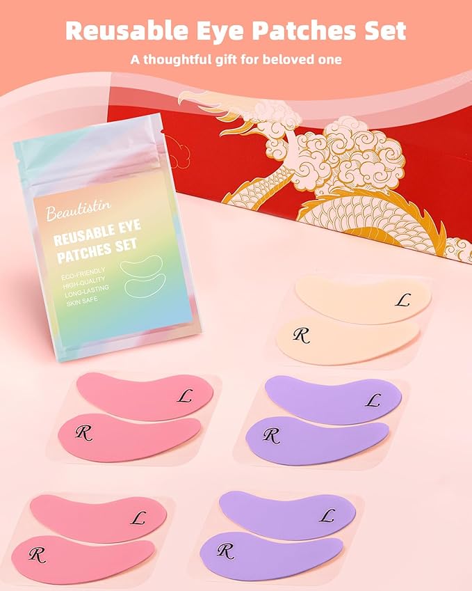 Under Eye Patches Silicone - 5 Pairs Reusable Eye Patches, Eye Wrinkle Patches, Reusable Under Eye Mask, Plump Fine Lines & Wrinkles, Cream & Purple & Pink