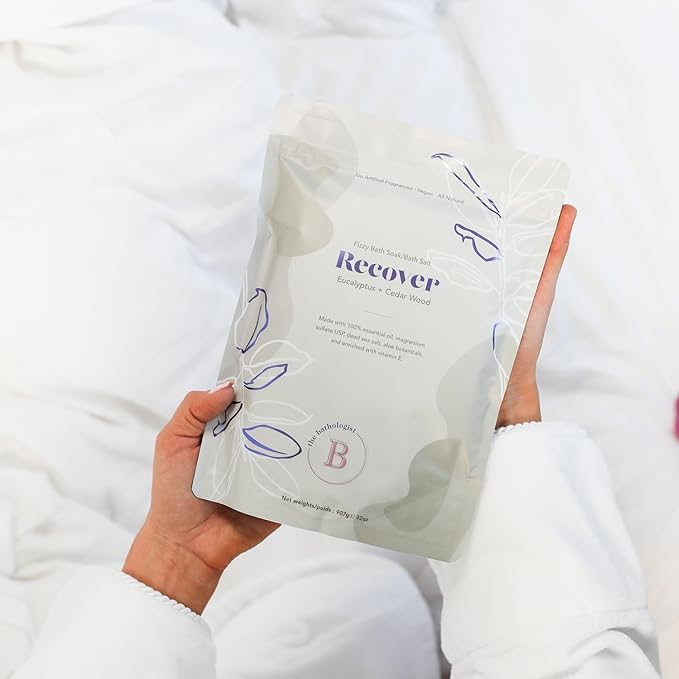 The Bathologist Recover Fizzy Bath Soak, Eucalyptus + Cedar Wood, Made with Essential Oils, Magenesium Sulfate, Dead Sea Salt & Aloe Botanicals, Approximately 5 Baths, 32 oz