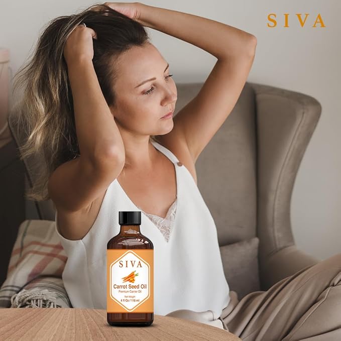 SIVA Carrot Seed Oil 4oz (118ml) Premium Cold-Pressed Carrier Oil With Dropper For Face, Skin Care, Body Massage, Hair Care, Hair Oiling & Scalp Massage