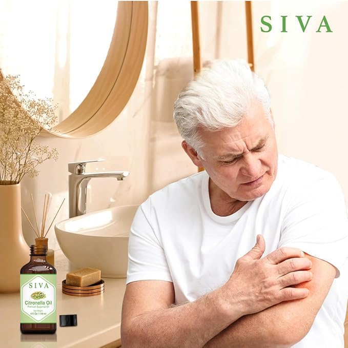 Siva Citronella Essential Oil - 4 Fl Oz – Natural Citronella Oil - for Diffuser, Face, Skin Care, Aromatherapy, Hair Care, Scalp and Body Massage - with Dropper