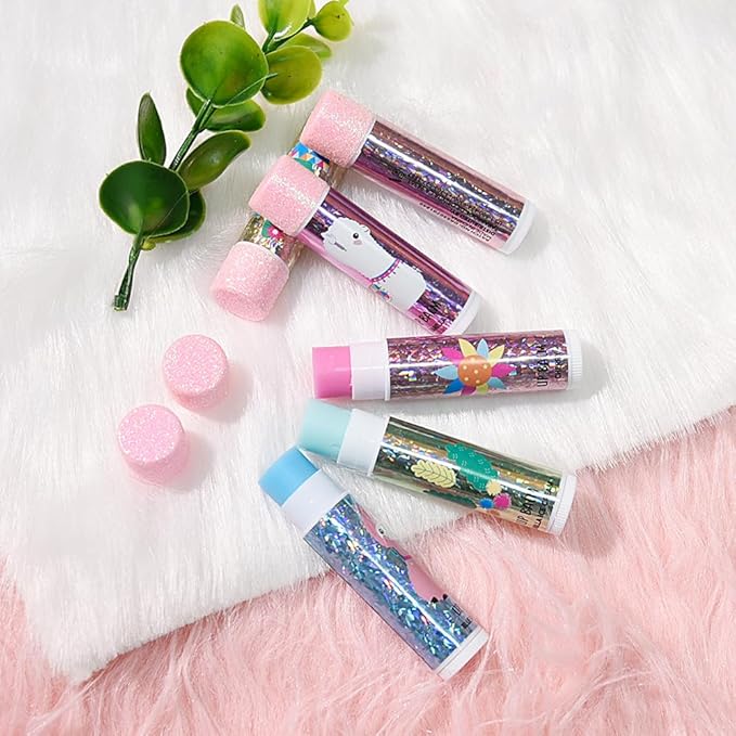 IBI 6 Pcs Fruit Flavored Lip Balm Set With Lanyard, Shiny packaging, Lip Care to Moisturize Dry Lips