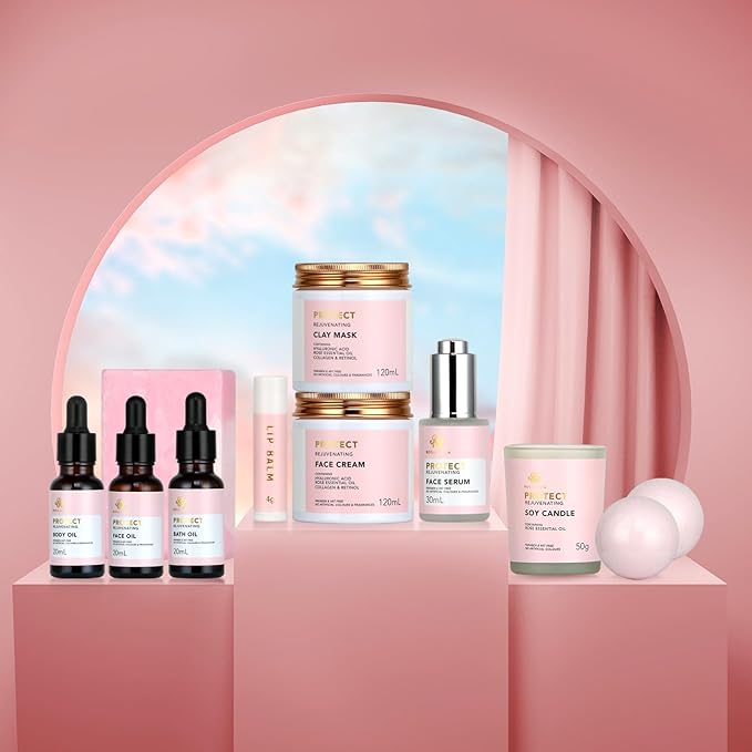 Mother's Day Gift, Spa Gifts 28pcs Rose Facial Skin Care Set for Women, Face Cream, Bath Oil, Retinol Serum, Shower Accessories - Body & Facial Kit - Birthday, Christmas, Valentine's, Bridal Shower