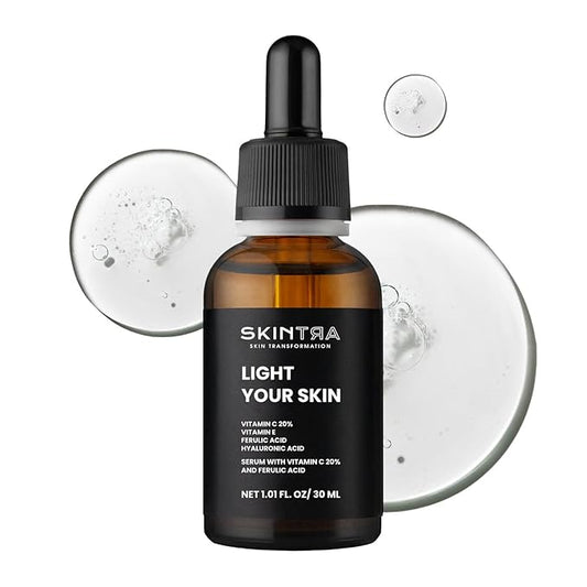 Light Your Skin Vitamin C 20% & Ferulic Acid Serum - Brightening Anti-Aging Formula with Vitamin E - Fades Dark Spots & Improves Skin Tone - Vegan, 30 ml/Net 1.01 Fl. Oz