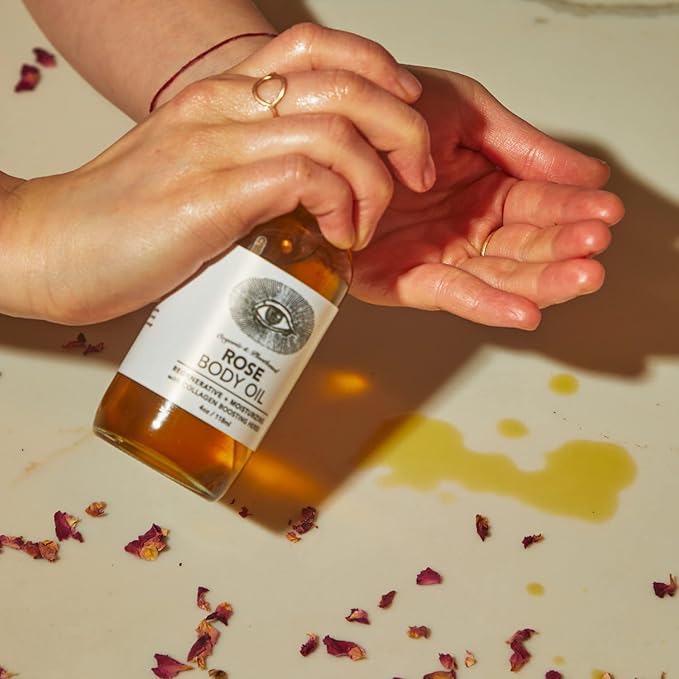 Anima Mundi Apothecary Rose Body Oil - Botanically Dense Adaptogenic Collagen Formula - Made with Organic Moringa & Jojoba Oil for Skin Rejuvenation - Rose Scented & Hydrating (4oz / 118ml)