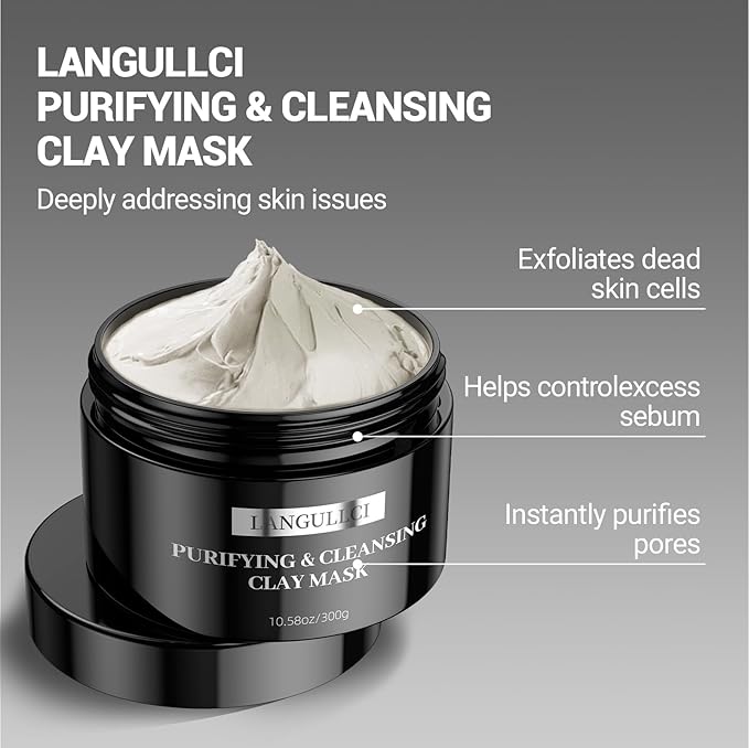 Deep Cleansing Mud Mask - Purifying Clay Facial Mask for Blackhead Removal, Pore Minimizer & Oil Control, Natural Exfoliating Detox Mask for Sensitive, Oily & Dry Skin, 10.58 Oz (300g)