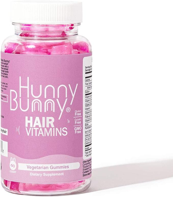 Hunny Bunny Hair Vitamin Biotin Gummies - Biotin Supplement with Vitamin A, C, D, E, B6 – Hair Growth, Skin, Nail Vitamins - Non GMO, Gluten Free – 60 Gummies
