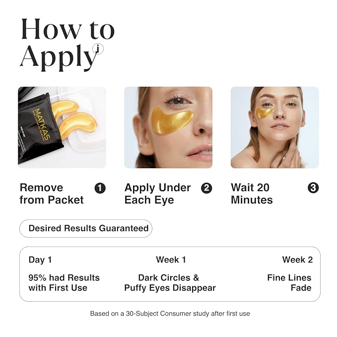 MATKAS Retinol Renewal Gold Under Eye Mask - 20 Pairs, Best Eye Patches for Puffy Eyes and Dark Circles, Collagen Under Eye Patches for Women, Gel Under Eye Masks for Dark Circles and Puffiness