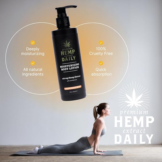 Premium Hemp Daily Ultra-Moisturizing Body Lotion - Face Moisturizer & Hand Cream - Dry Skincare Cream with Hemp Seed & Essential Oils - Classic Mint - 8oz (Pack of 1)