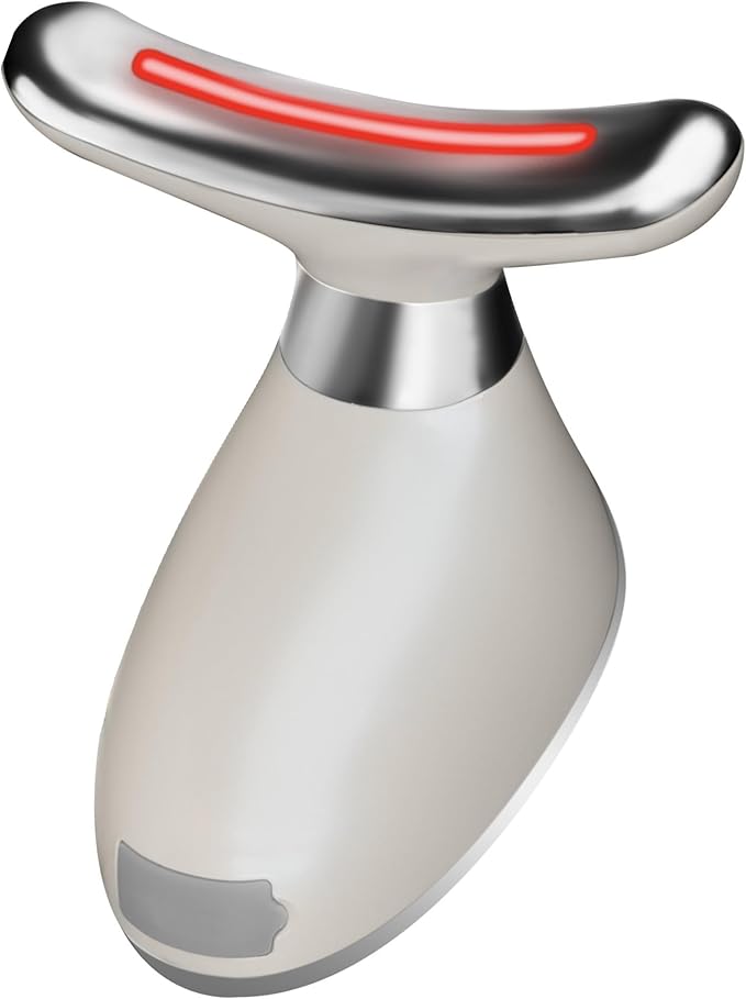 Red Light Face Massager Device 3-in-1 : Vibration, Gentle Heating, and 7-Color LED Light – Home Self-Care Tool for Skin Wellness (White)