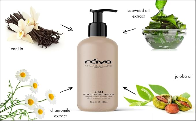 RAYA Enzyme Hydrating Body Scrub 16 oz Orange Vanilla Scent (S-104) | Gentle and Exfoliating Body Scrub | Made with Seaweed, Jojoba Beads, and Fruit Enzymes