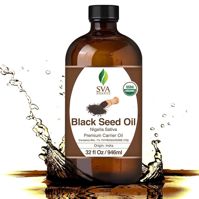 SVA Black Seed Oil Organic - 32 Fl Oz – 100% Natural Cold Pressed Organic Black Seed Oil - for Face, Skin Care, Hair Care, Scalp Massage & Body Massage – Carrier Oil