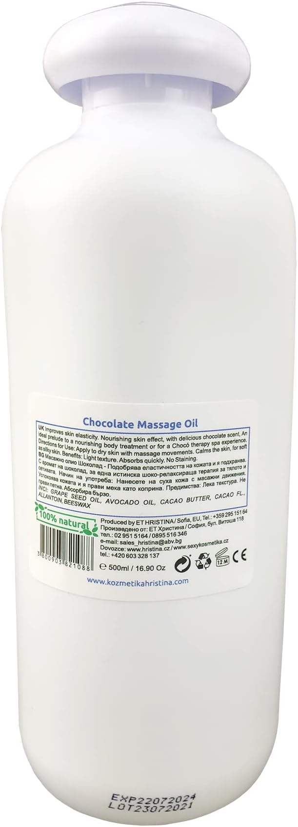 Chocolate Massage Oil For Body Relaxing Massage And Skin Care | Natural-based Blend Of Grapeseed And Avocado Oils, Infused With Dark Chocolate Scent | Natural Massage Lotion for Massage Therapy, 500ml