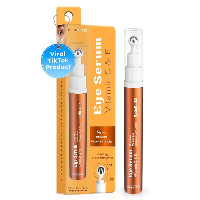 BellaBLISS Vitamin C & Vitamin E Eye Serum ā Hydrating Under Eye Roller for Puffiness, Wrinkles & Dark Circles ā Lightweight Cooling Formula ā 0.5 fl.oz / 15 ml ā Pack of 1