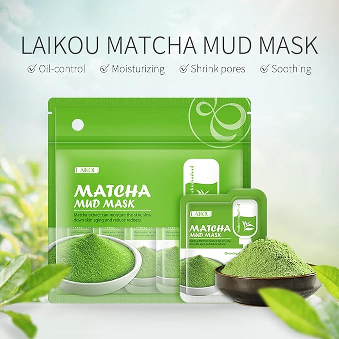 Matcha Green Tea Face Mask, 12 Pcs, Deep Cleansing & Moisturizing Clay Mud Mask for Acne, Blackheads, Pore Remove, Skin-Friendly