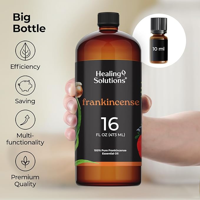 Healing Solutions Frankincense Essential Oil Bulk, 16oz - 100% Pure Bulk Frankincense Oil - Therapeutic Grade for Aromatherapy, Diffuser, Relaxation - Frankincense Essential Oil Large Bottle Refill