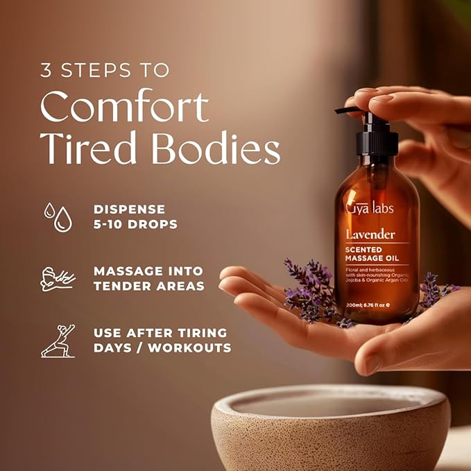 Gya Labs Lavender Massage Oils for Sweet Nights - 6.76 Fl Oz - 100% Pure Natural Aromatherapy Massage Oil for Body Relaxing for Men & Women - Crafted with Jojoba, Argan & Lavender