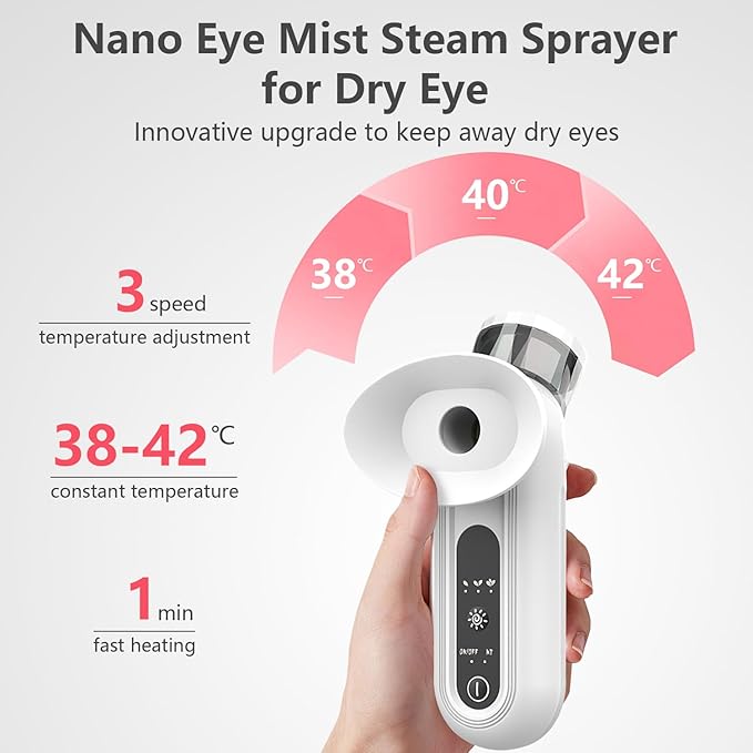 Eye Steamer for Dry Eye, Nano Eye Mist Steam Sprayer, Portable Eye Steam Sprayer, Heated Mist steam Therapy for Dry Eyes Relief, Moisturizing Eye Treatment, Mini Soothing Steamer for Eye Care(1 PCS)