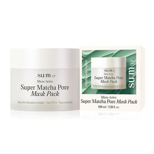 SU:M Micro-Active Super Matcha Pore Mask Pack (3.38fl oz) - Pore refining, oil control, exfoliating mask. with Matcha Blended Complex, Zinc PCA, and Fermented Vitamin B3 for smoother, clearer skin