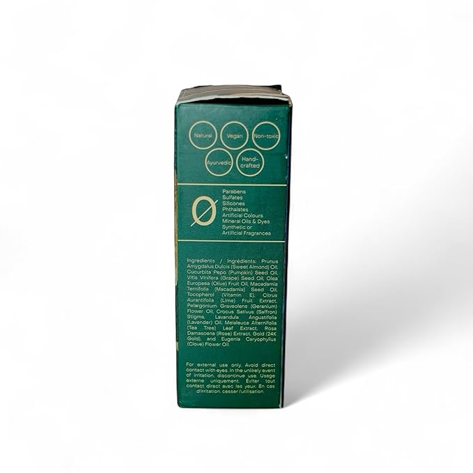 24K Gold Saffrom Serum - Natural, Vegan Anti-Aging Face Serum for Radiant Skin, Deep Hydration & Skin Repair, Ayurvedic with Saffron, Rose, Lavender & Pumpkin Seed (0.68 oz)