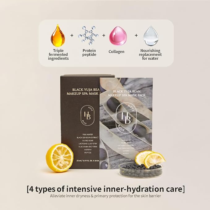 Black Yuja Bean Makeup Spa Mask Pack 10ea - 0.8 Fl. Oz of Ampoule Per Sheet, Nourishing, Sensitive Skin, Korean Skincare, Aesthetic, Moisturizing, Vegan, Hypoallergenic, Mother's Day Gift