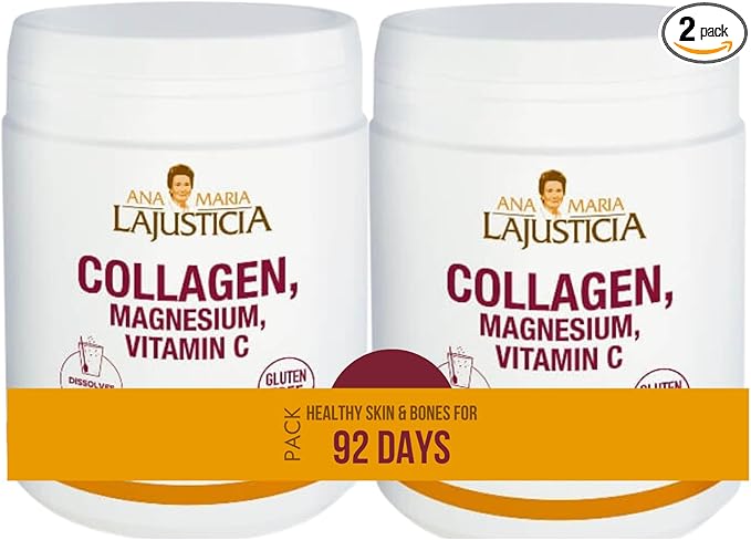 2 Pack - Ana Maria Lajusticia | Hydrolisate Collagen Powder with Magnesium and Vitamin C |for Healthy Skin, Nails, Hair and Ligaments | Natural Energy, Strawberry Flavour 350g