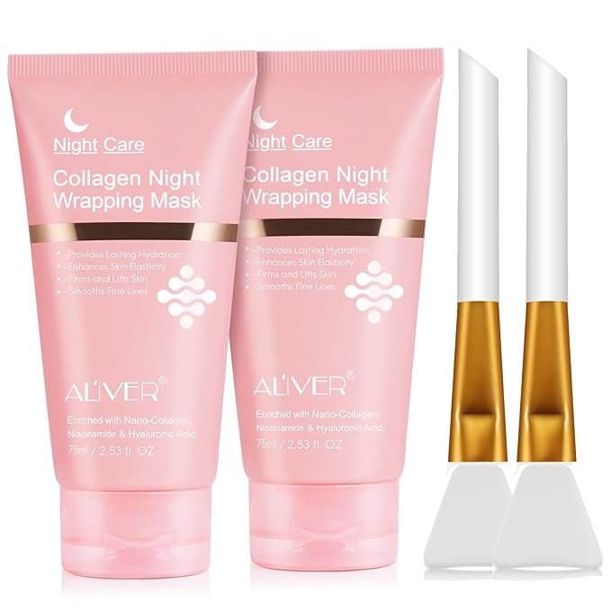 Collagen Night Wrapping Mask, 2 Packs Peel Off Face Mask with Jelly Brush, Jelly Masks for Facials Professional Korean Skin Care, Elasticity & Hydration Care Overnight Collagen Mask for Women