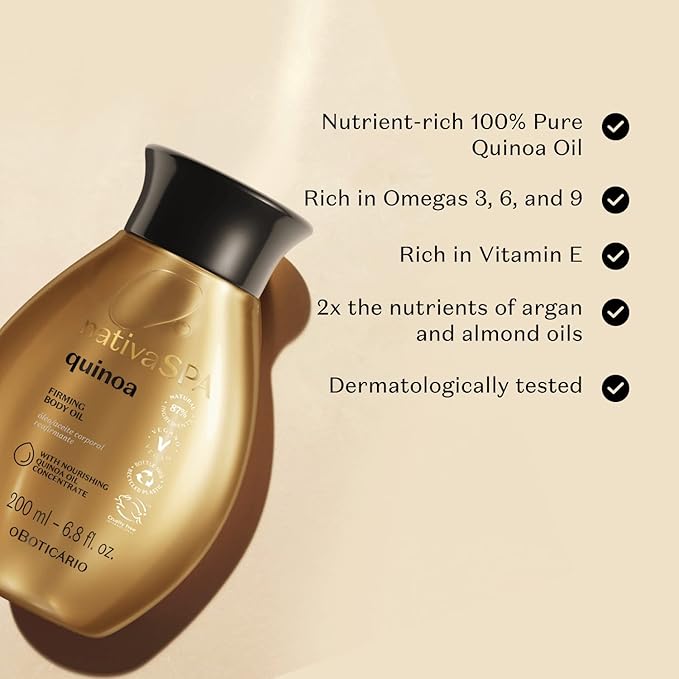 Nativa SPA by O Boticario Quinoa Hydrating Body Oil, Soft and Healthy Skin, 6.8 oz. (200 ml)