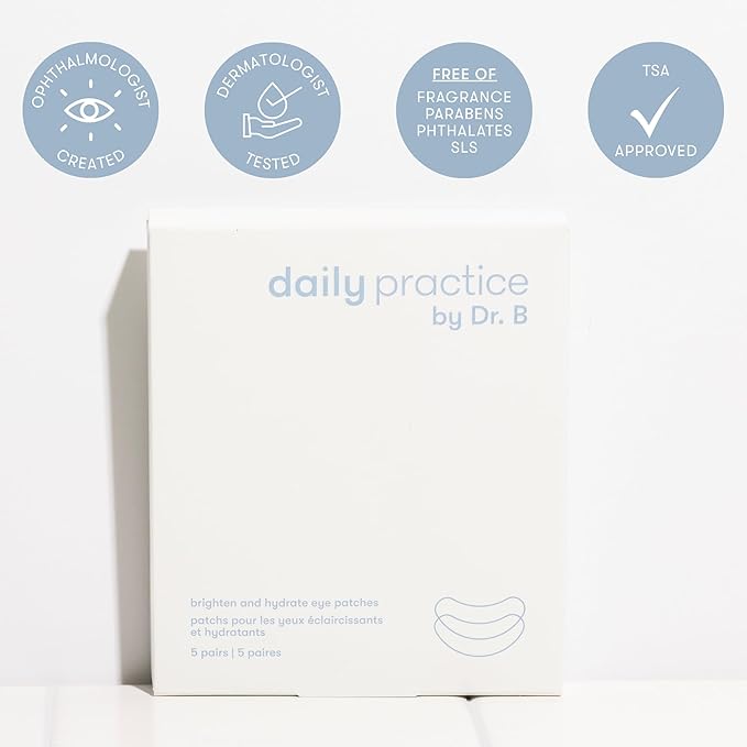 Dr. B Brighten and Hydrate Eye Patches – Hydrogel Under Eye Masks, Cooling Effect for Puffiness, Dark Circles, and Tired Eyes – Dermatologist-Tested, Travel-Friendly, Safe for Sensitive Skin - 1 Count