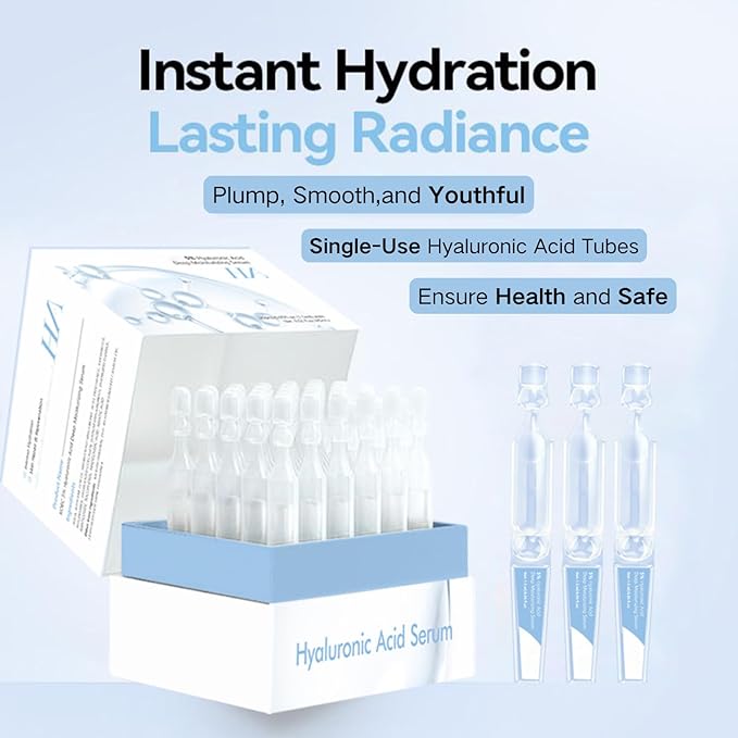 5% Hyaluronic Acid Serum Ultra-Hydrating Vials - Hyaluronic Acid Serum for Face - Face Ser um for Women Anti Aging - Single-Use Hyaluronic Ac id Tubes - Firm,Soothe,Nourish Ultra Hydrating (30pcs)
