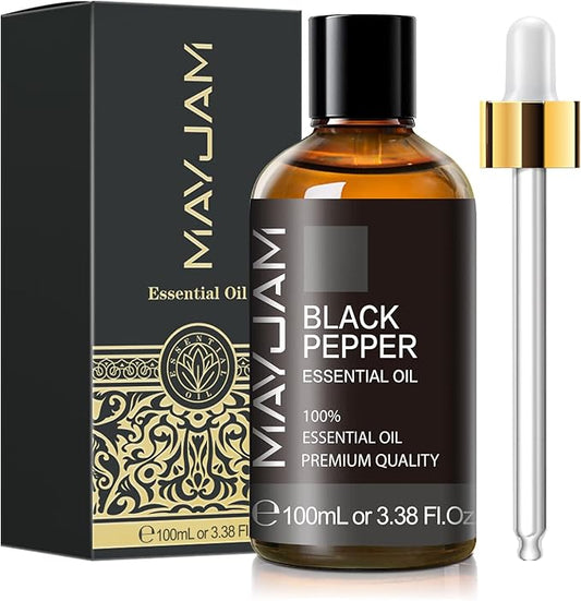 Black Pepper Essential Oil, MAYJAM Pure Essential Oils for Diffusers, 3.38FL.OZ/100ML Large Volume Black Pepper Essential Oil for Home Yoga Massage Use