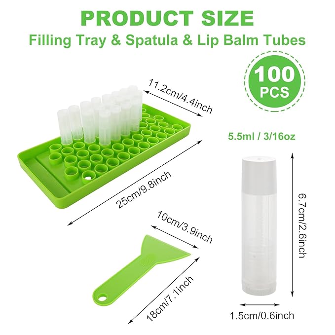 Lip Balm Tubes with Filling Tray and Spatula, 100PCS 5ml Lip Balm Containers with White Caps, DIY Lip Care Balms Making Tray and Spatula for Women Girl Cosmetics Makeup (White)