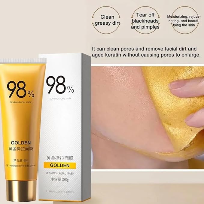 Gold Foil Peel-Off Mask, 98% Gold Peel Off Mask, Gold Facial Mask Anti-Aging, Deep Cleansing, Reduces Fine Lines& Wrinkles Great for All Skin