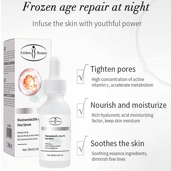 AICHUN BEAUTY Face Serum Eye Essence Anti-Wrinkles Anti-Acne Oil-Control Anti-Freckle Refreshing Moisturizing Purifying Shrink Pores 30ml 1.01FL.oz (Niacinamide10% + Zinc 1% Face Serum)