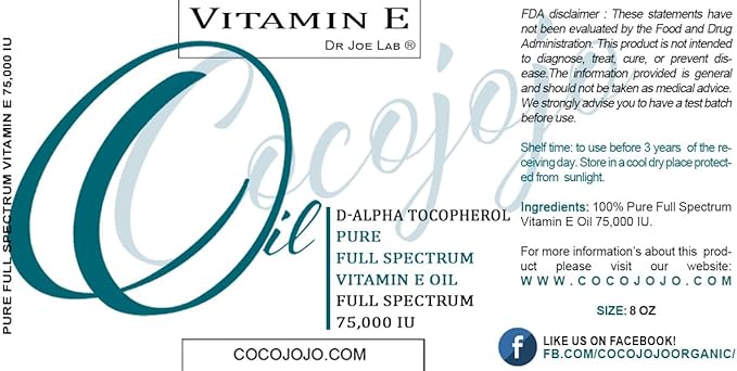 Vitamin E Oil - Pure & Undiluted, Full Spectrum, Alpha Tocopherol, 75,000 IU - 8 oz - for Skin, Hair, Nails, Body Care Hydrating Rejuvenating Skin Oil