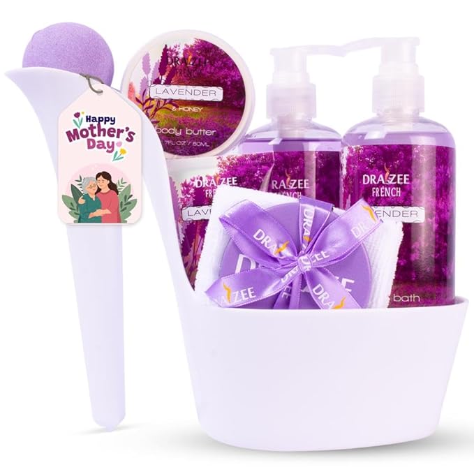 Draizee Mothers Day Gifts for Mom, 8 Pcs Luxury Lavender Scented Heel Shoe Design Bath and Body Spa Set-Self Care Package for Women, Spa Gift Baskets for Women, Presents for Mom, Body Care Set for Her