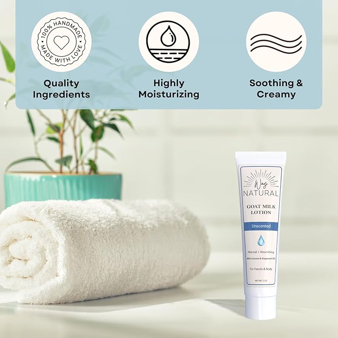 Goat Milk Lotion, Unscented - Body & Hand Lotion Travel Size Set - Dry Skin Relief, USA Made - Goat Milk Hand Cream for Women & Men - 3 (2oz) Tubes