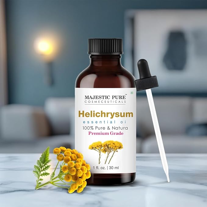 Majestic Pure Helichrysum Essential Oil | 100% Pure and Natural Helichrysum Oil | Premium Grade Essential Oils for Hair Care, Home Diffusers, Skin, Aromatherapy, Massage and Humidifiers | 1 Fl Oz