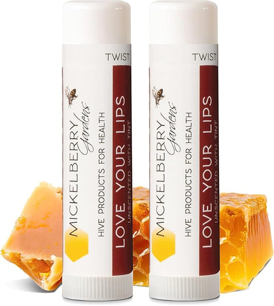Mickelberry Gardens Love Your Lips All-Natural Organic Beeswax Lip Balm – Hydrating, Healing, and Moisturizing Chapstick for Men, Women, and Kids (2 Pack, Tinted)