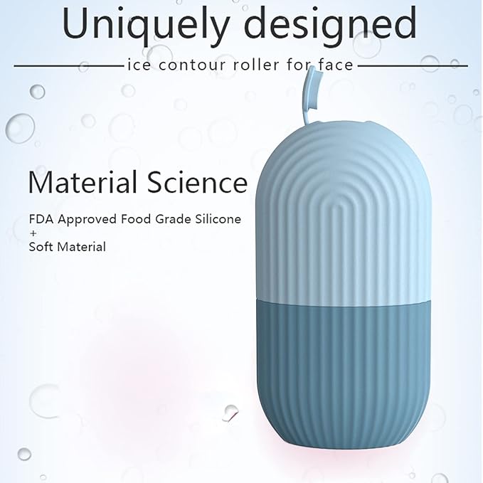 Ice Face Roller, Reusable Silicone Mold Face Massage Eye Facial Beauty Skin Care Tools Apply Ice for Shrink Pores Anti Wrinkle Reduce Puffiness Improve Skin Elasticity, Striped, Light Blue