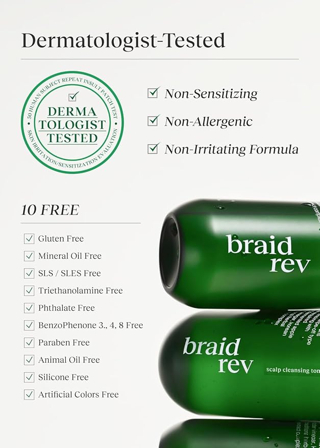 Braid Rev Scalp Cleansing Toner for Braiding Hair, Apple Cider Vinegar Scalp Treatment Exfoliator, No-Rinse, Scalp Treatment for Dry & Itchy, Moisturizing Braid, Detoxify, 6.76 Fl Oz