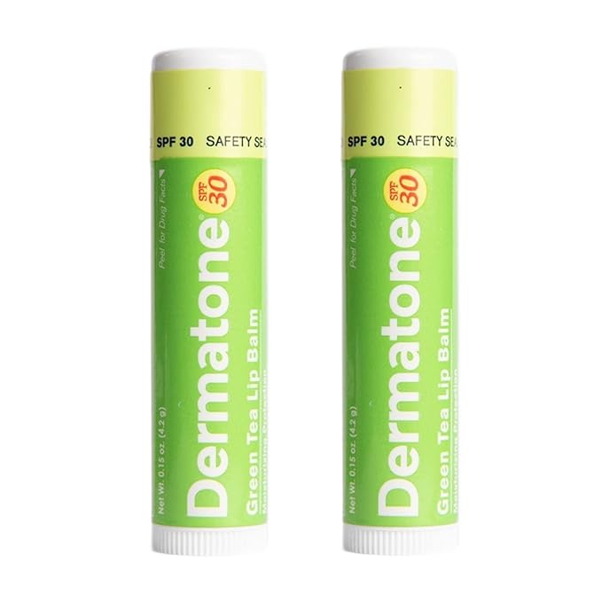Dermatone Green Tea Lip Balm | SPF30 Lip Protection | Moisturizing with Aloe and Vitamin E | Medicated to Soothe & Replenish Chapped and Cracked Lips (Green Tea Lip Balm, 0.15oz Pack of 2)
