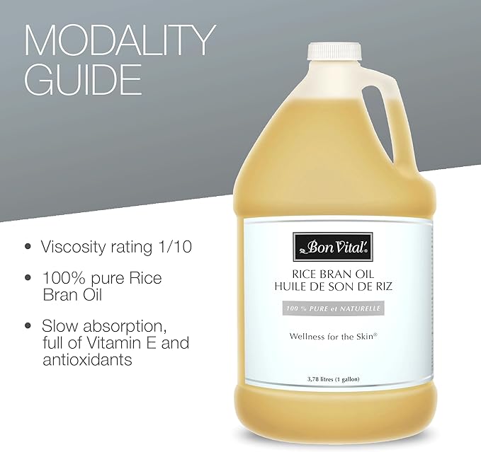 Bon Vital' Rice Bran Oil, 100% Pure and Cold Pressed Carrier Oils for Diffusers, Professional Massage Oil, Best Beauty Secret for Soft & Smooth Skin, Moisturizer, 1 Gallon Bottle